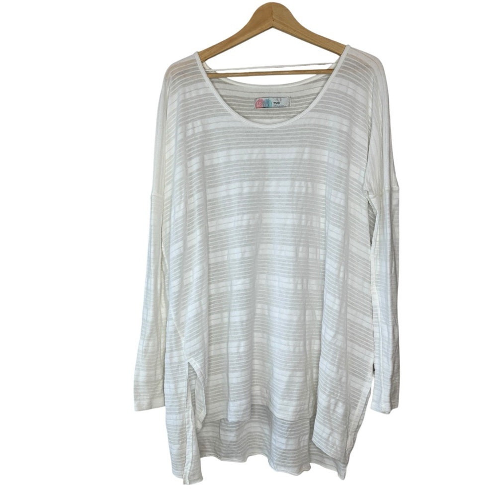 Free People Beach White Striped Long‎ Sleeve Tunic Top Cover Up One Size